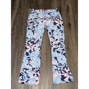Lilly Pulitzer Floral Flare Leggings Stretch Casual Pants Blue Pink Size‎ 0